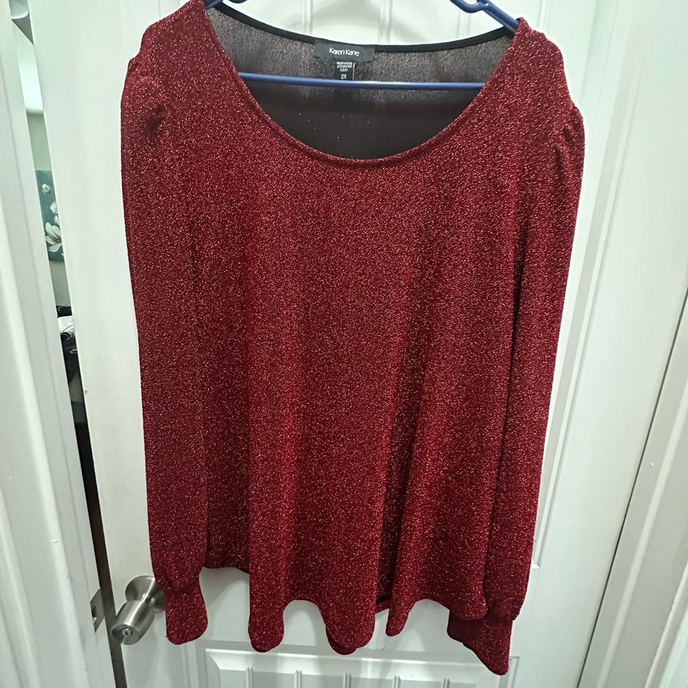 Karen Kane Sparkling Red Long Sleeve Top 2x